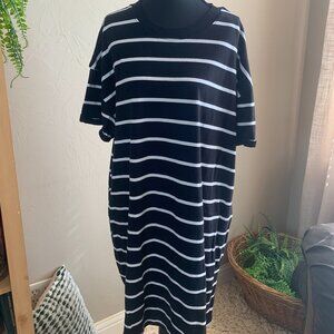 Womens Time & Tru Black and White Stripe Cotton Dress, Size XXL (20)